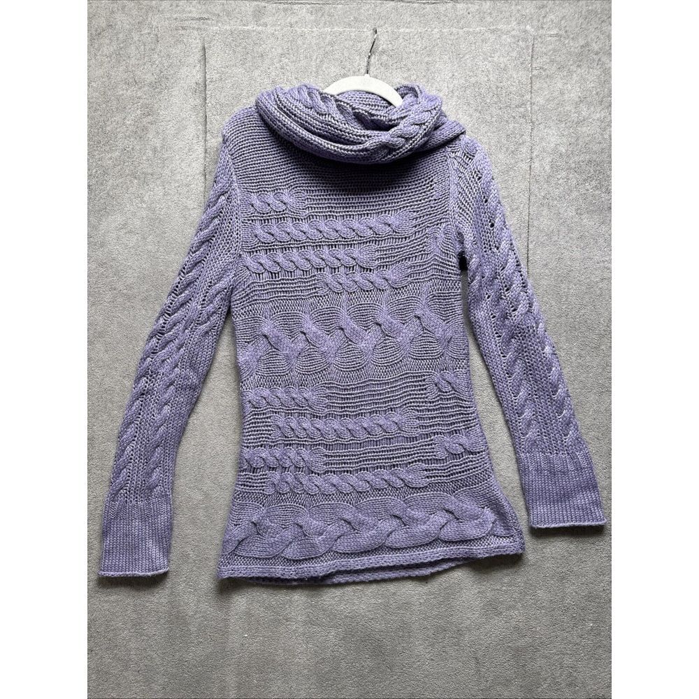 Banana Republic Alpaca Blend Sweater Womens Medium Purple Cable Knit‎ Turtleneck